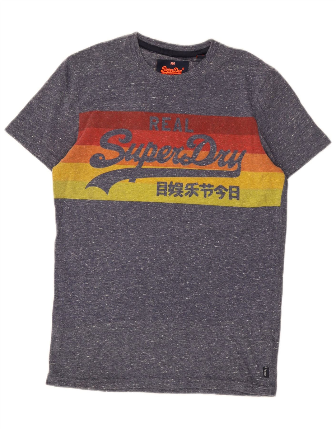 Camiseta masculina Superdry com estampa gráfica pequena de algodão manchado azul