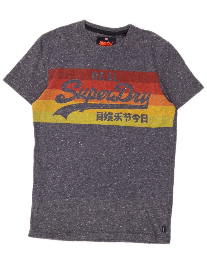 Camiseta masculina Superdry com estampa gráfica pequena de algodão manchado azul