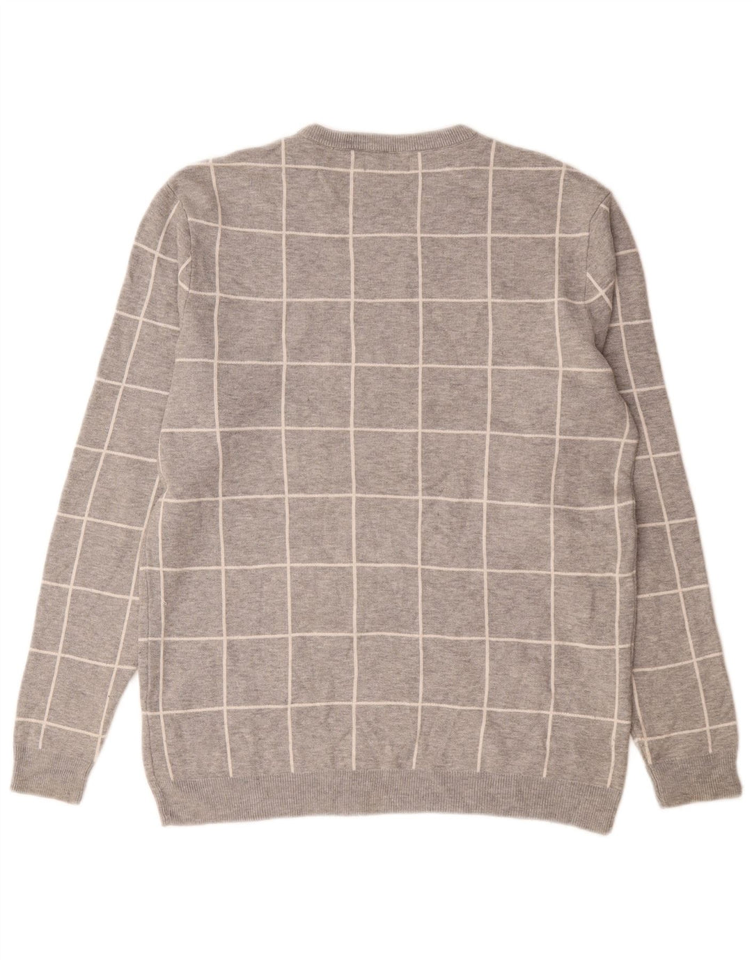 Zara Suéter masculino com gola redonda XL cinza xadrez nylon
