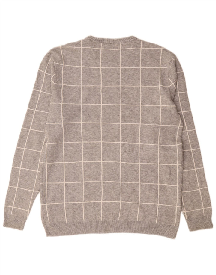 Zara Suéter masculino com gola redonda XL cinza xadrez nylon