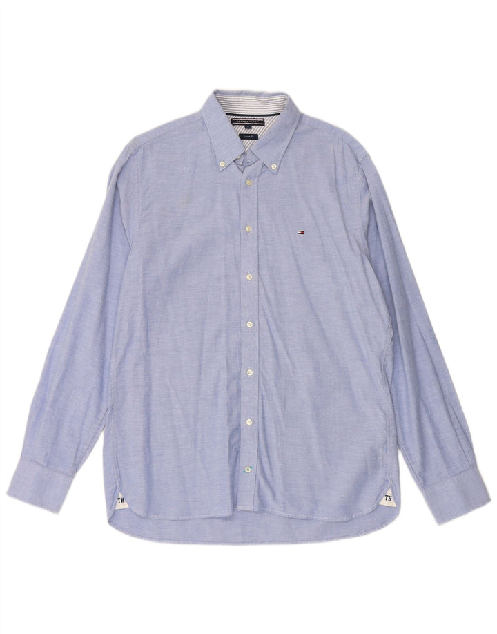 Camisa masculina TOMMY HILFIGER Custom Fit de algodão azul médio