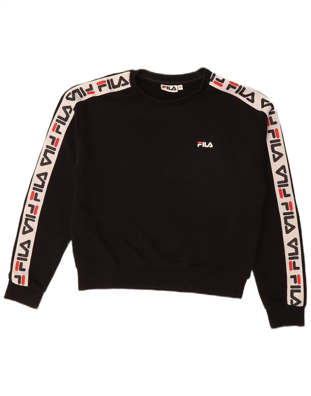 FILA moletom feminino gráfico oversized jumper UK 6 XS preto colorblock