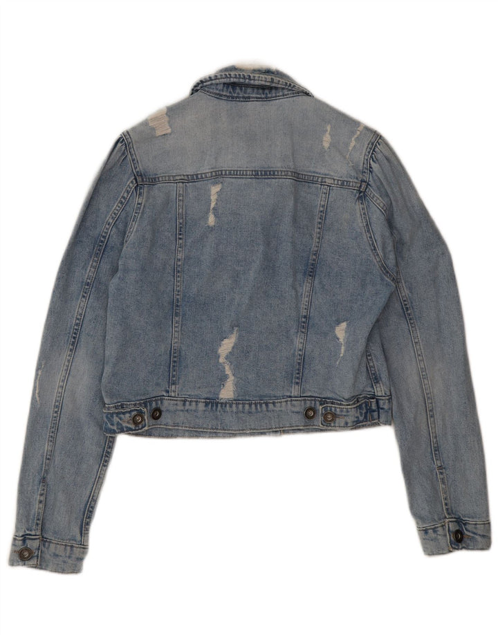 Jaqueta jeans feminina Dkny crop angustiada Reino Unido 14 algodão azul médio