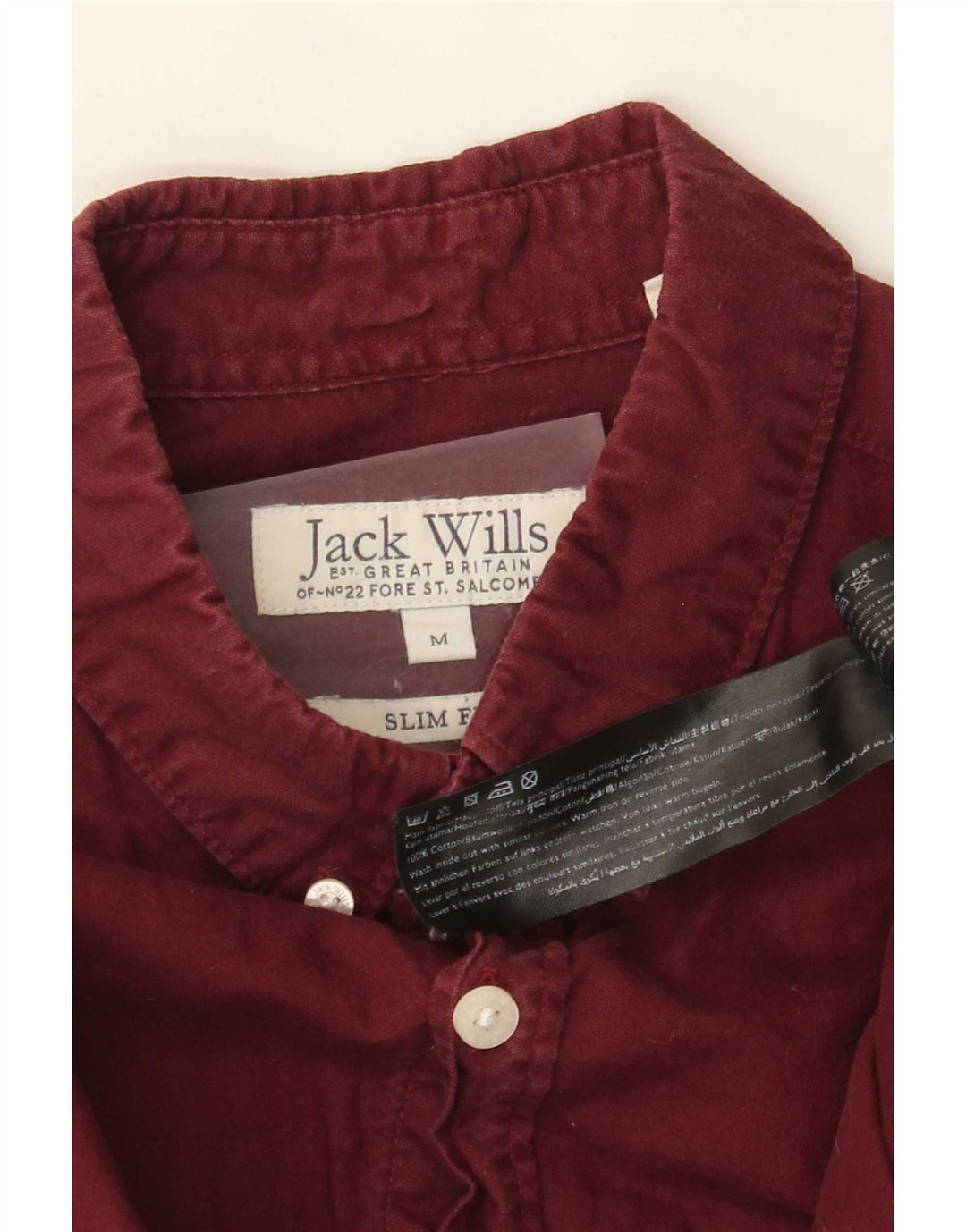 Camisa masculina Slim Fit Jack Wills de algodão Borgonha médio