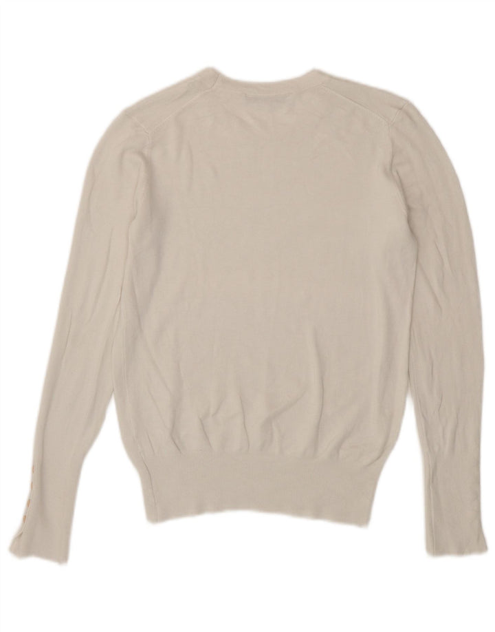 Zara Suéter feminino com gola redonda, Reino Unido 12 Médio Branco