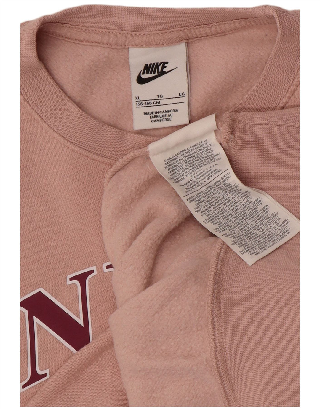NIKE Girls Oversized Graphic Moletom Jumper 13-14 Anos XL Rosa Algodão