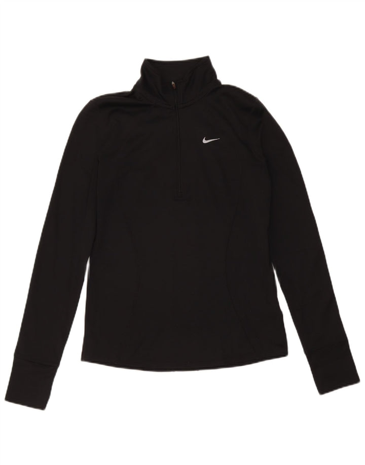 Nike Womens Dri Fit Zip Neck Pullover Treino Top Reino Unido 10 Pequeno Preto