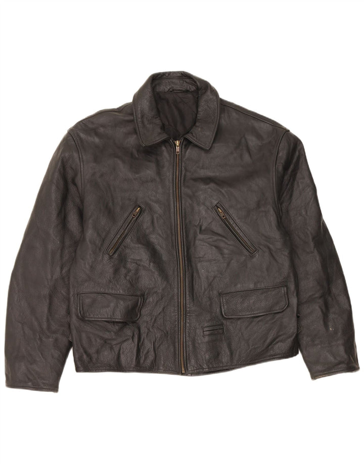 Jaqueta de couro masculina vintage UK 36 pequena preta