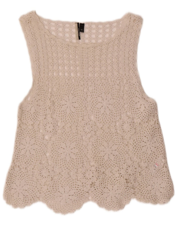 Topshop Womens Sleeveless Crochet Blouse Top UK 10 Small White Floral