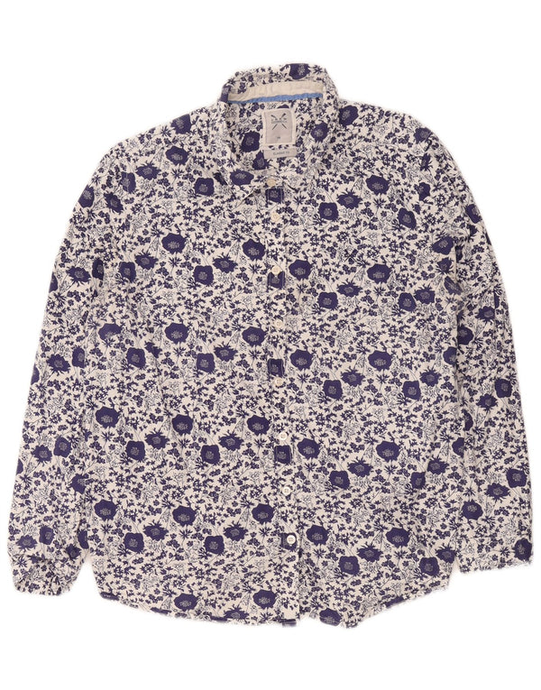 Crew Clothing Camisa feminina clássica de ajuste Reino Unido 16 grande algodão floral azul