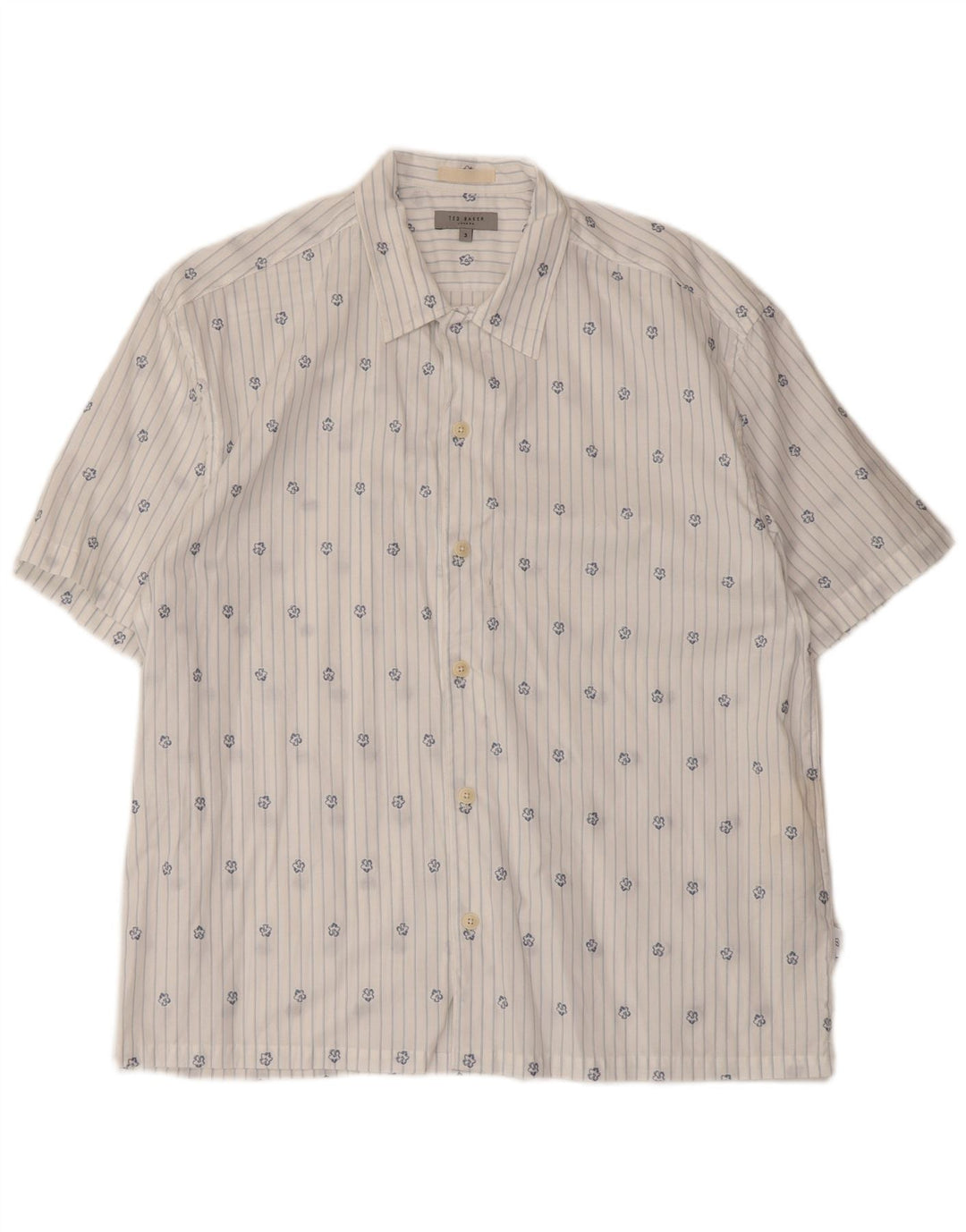 Camisa masculina de manga curta Ted Baker tamanho 3 algodão listrado branco médio