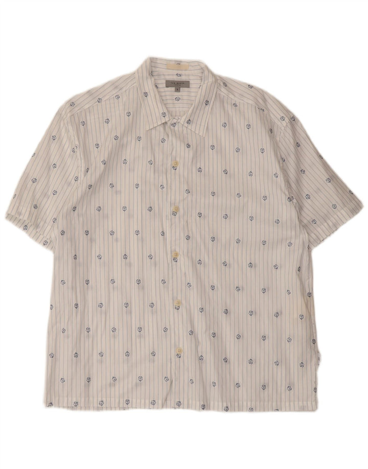 Camisa masculina de manga curta Ted Baker tamanho 3 algodão listrado branco médio