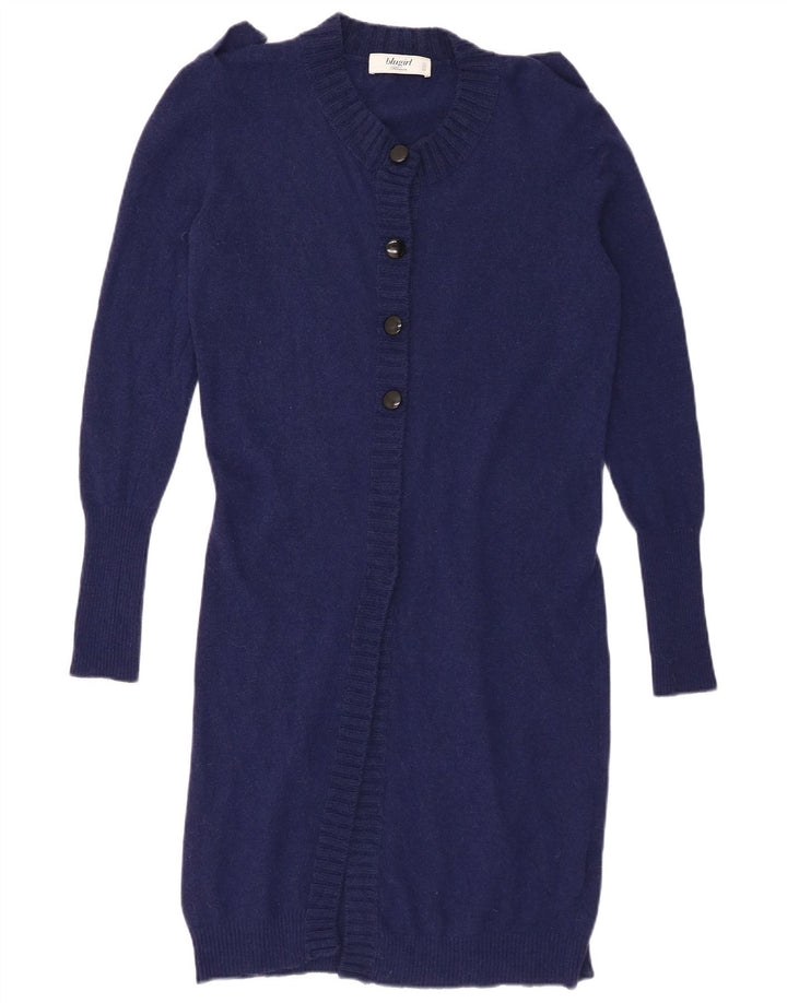 Suéter cardigã feminino vintage com palangre IT 44 lã azul marinho médio