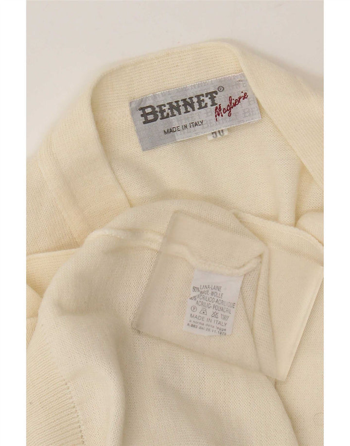 Suéter cardigã masculino vintage IT 50 lã branca média