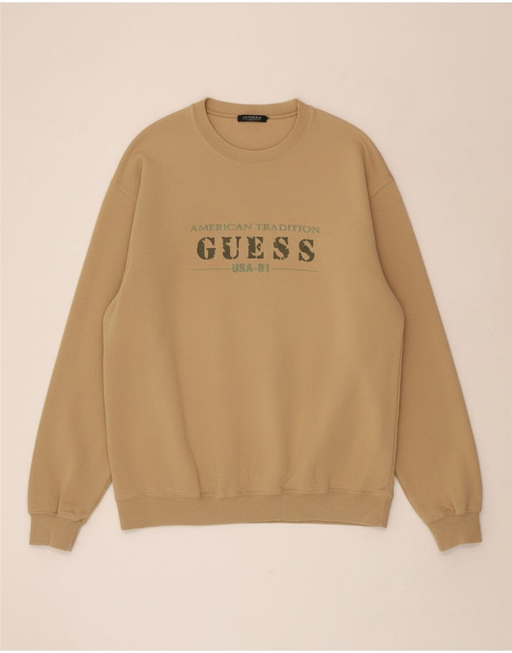 Suéter gráfico masculino GUESS de algodão bege grande