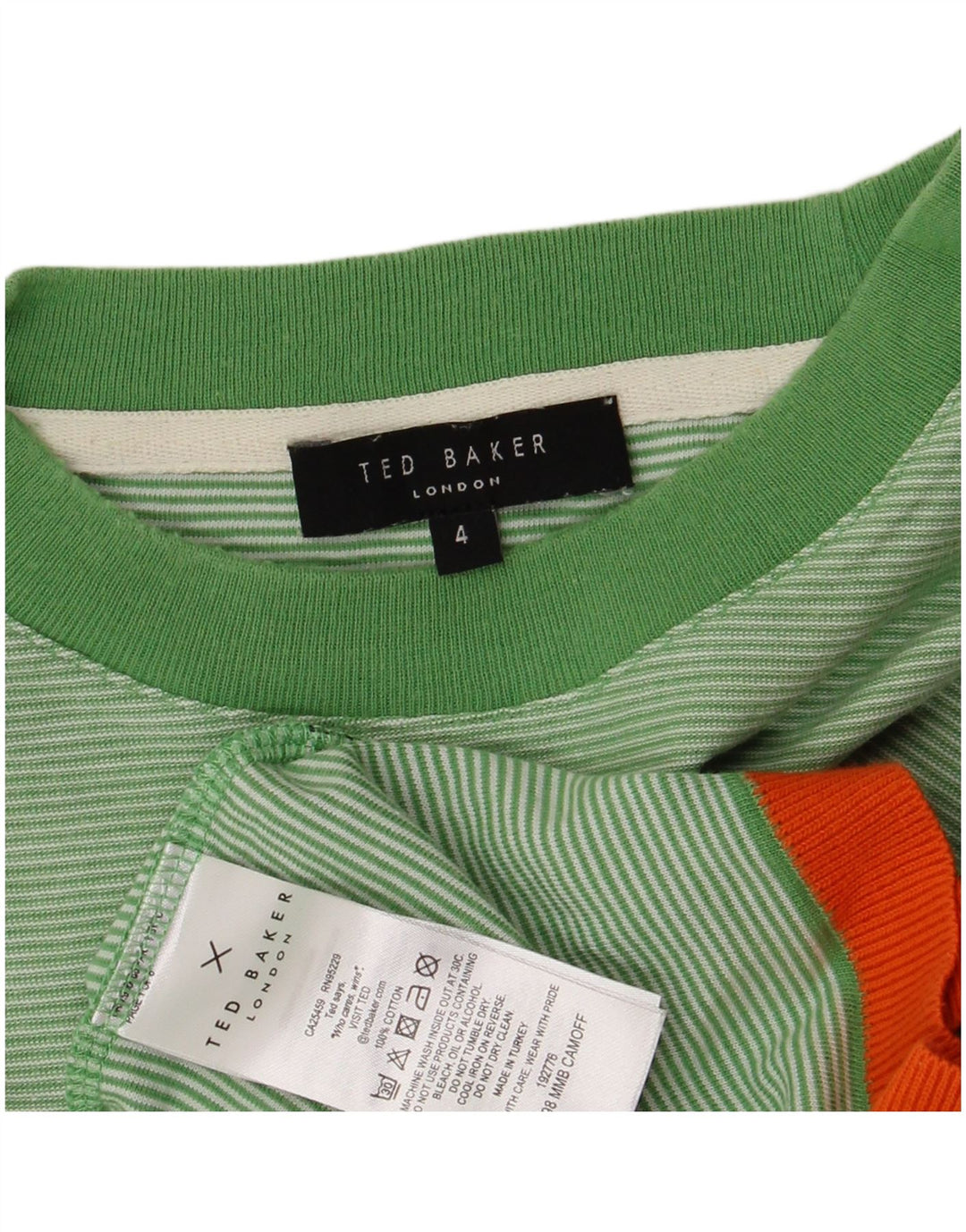 Camiseta masculina Ted Baker tamanho superior 4 grande algodão listrado verde