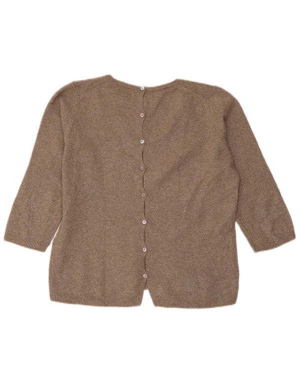 Suéter feminino Massimo Dutti manga 3/4 com decote em V Reino Unido 14 marrom médio
