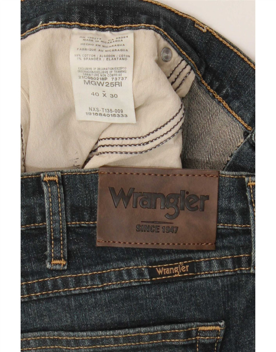 Wrangler Mens Regular Fit Straight Jeans W40 L30 Azul Algodão