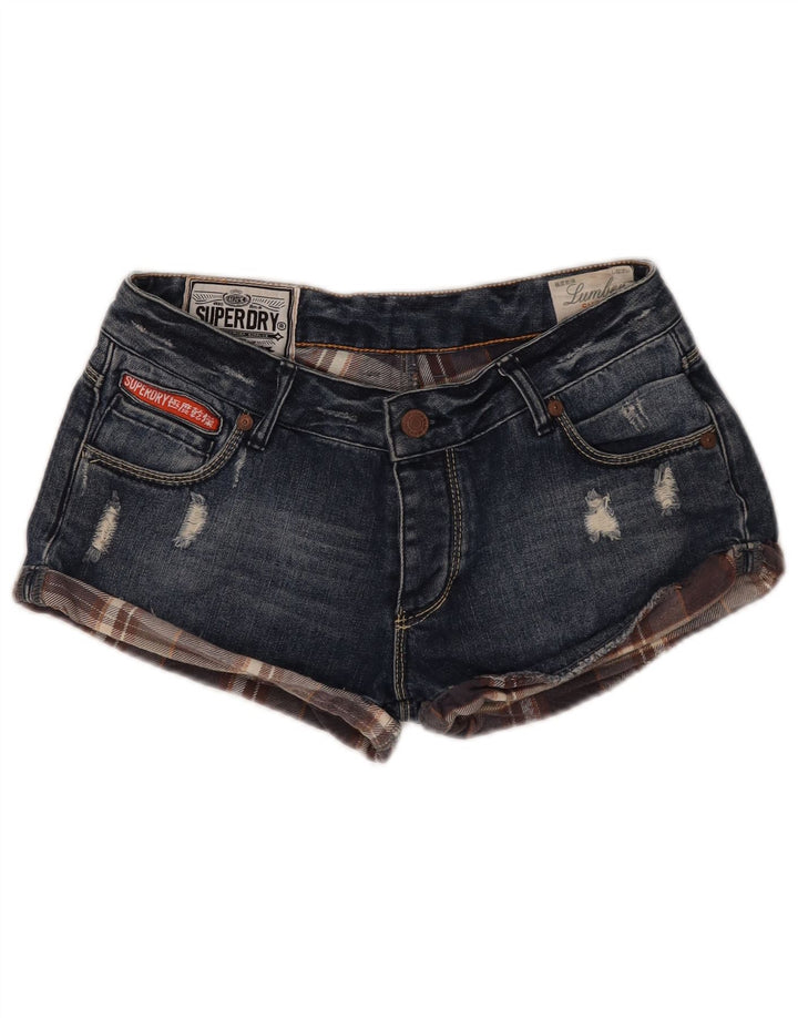 Shorts jeans feminino SUPERDRY desgastado W30 algodão azul médio