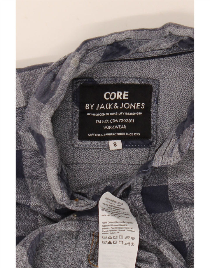 Camisa masculina de flanela JACK & JONES pequena de algodão xadrez azul marinho