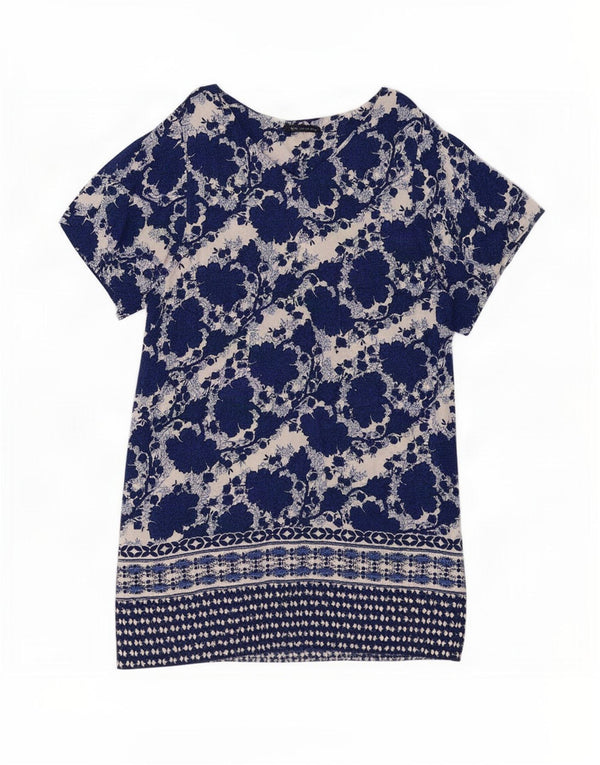 Vestido feminino Marks & Spencer UK 16 grande viscose floral azul marinho