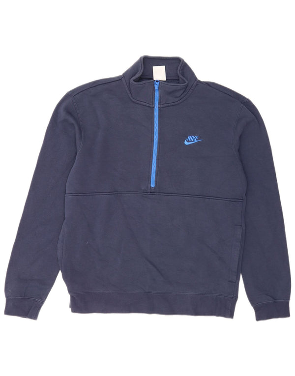 Moletom masculino Nike com zíper e gola alta de algodão azul marinho médio