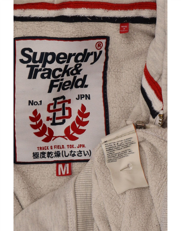 Suéter feminino Superdry com capuz e zíper gráfico UK 14 algodão cinza médio