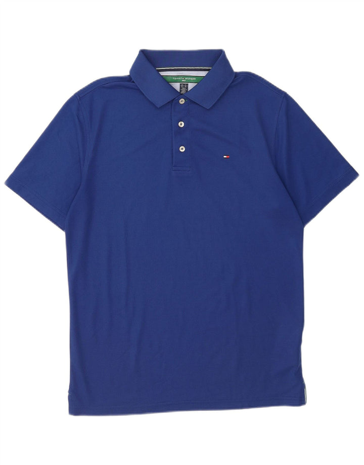 Polo de golfe masculino Tommy Hilfiger poliéster azul médio