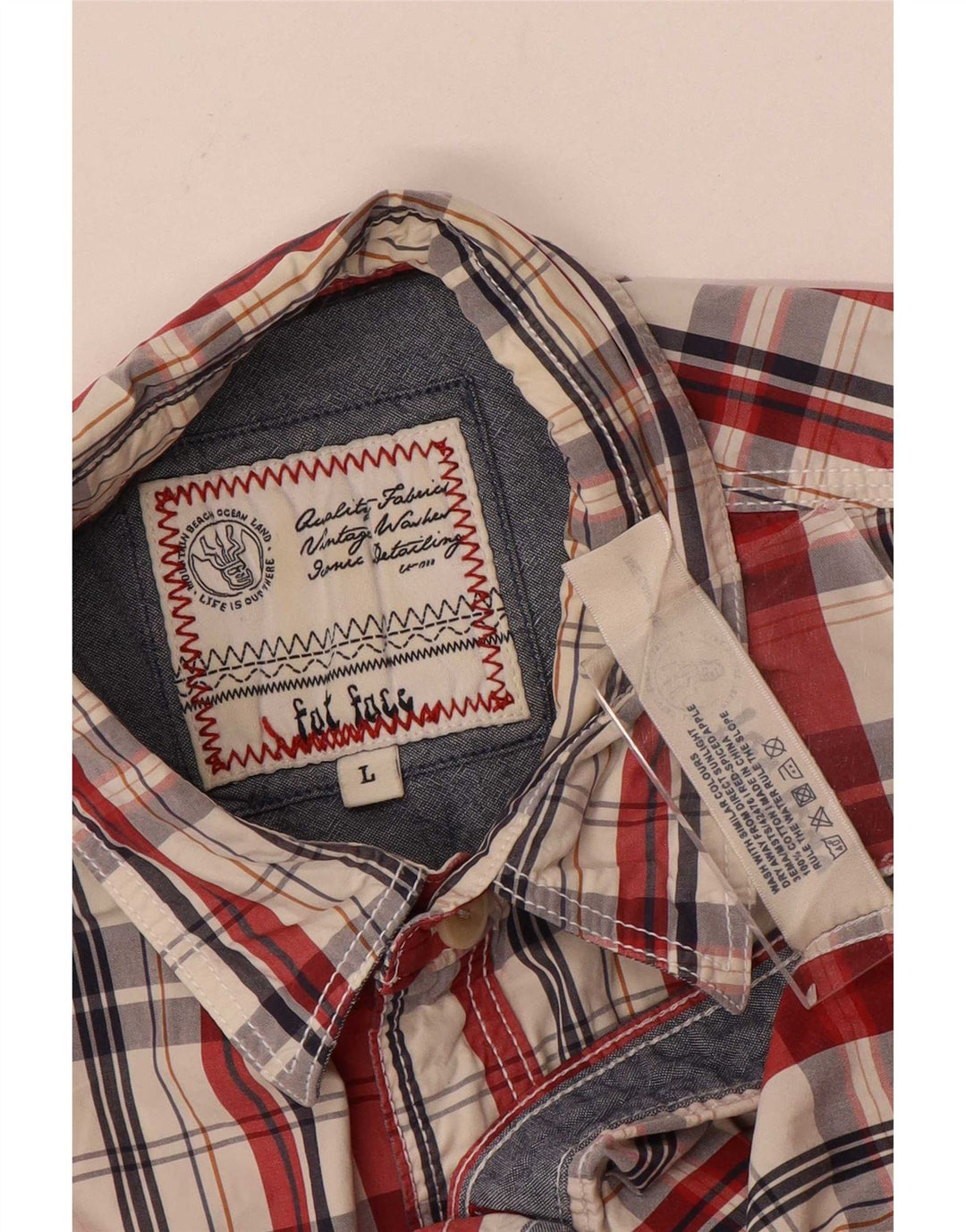 Camisa masculina de manga curta Fat Face grande algodão xadrez vermelho
