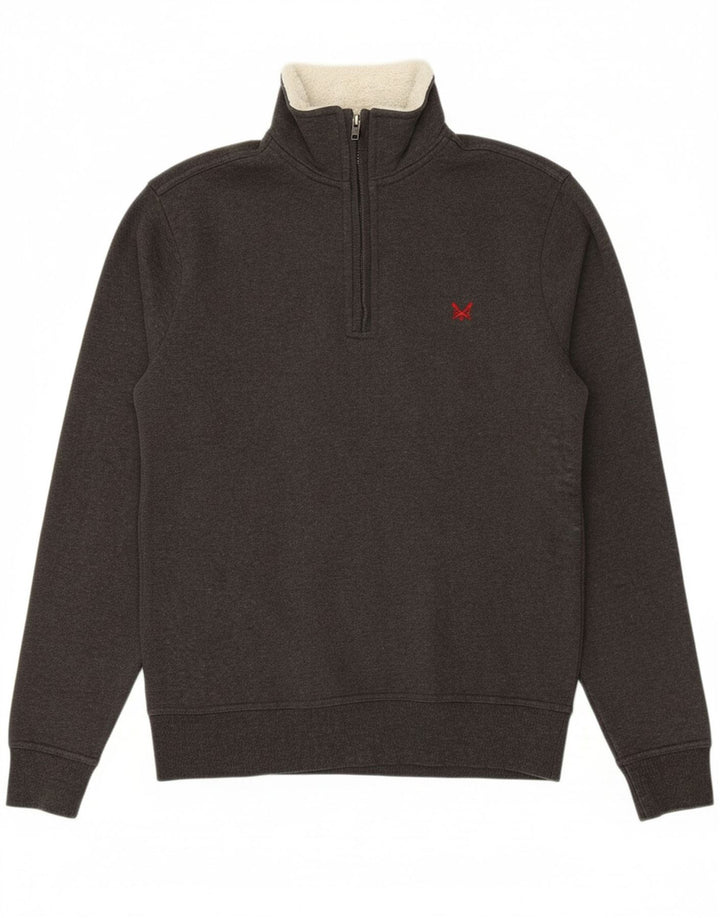 CREW CLOTHING Suéter masculino com gola e zíper pequeno algodão cinza