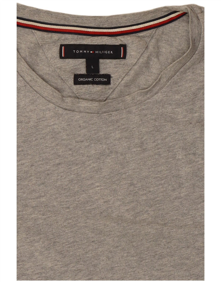 Tommy Hilfiger Camiseta masculina gráfica manga comprida grande algodão manchado cinza