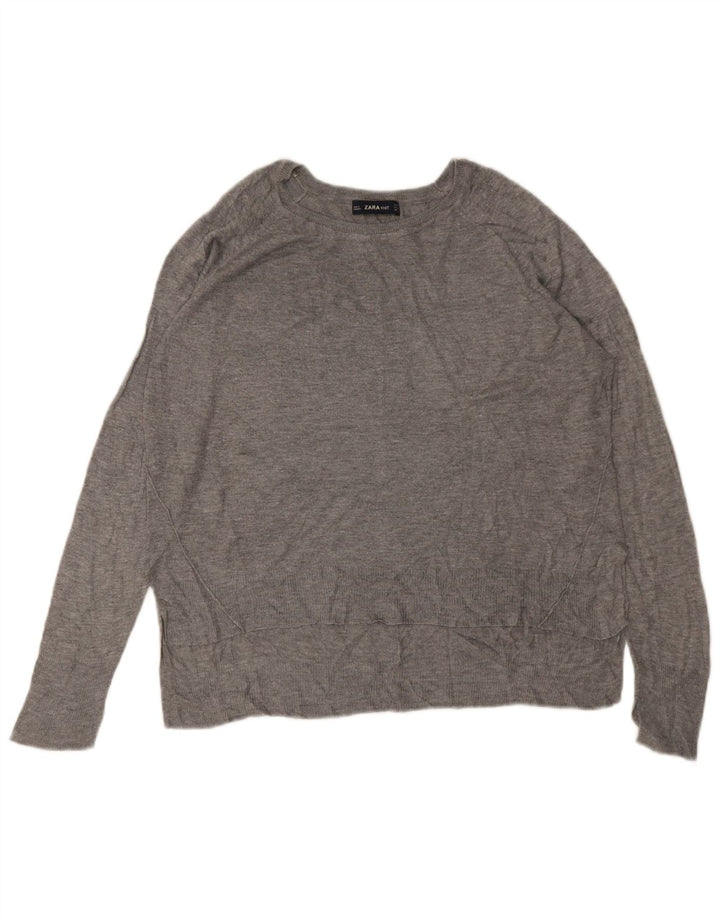 Suéter feminino Zara com gola canoa UK 14 cinza médio