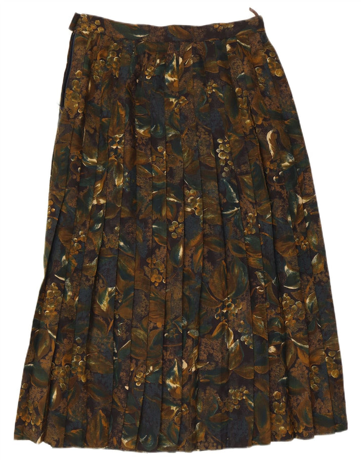 Saia plissada de cintura alta feminina vintage Reino Unido 14 poliéster W30 cáqui médio