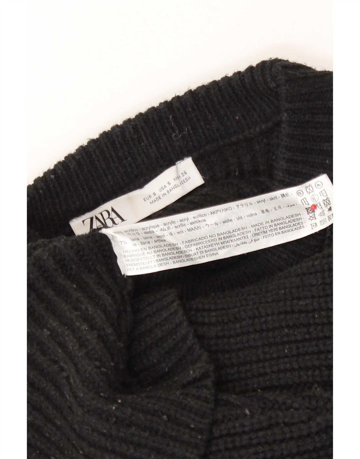 Zara Suéter feminino cropped oversized com gola redonda Reino Unido 10 pequeno preto