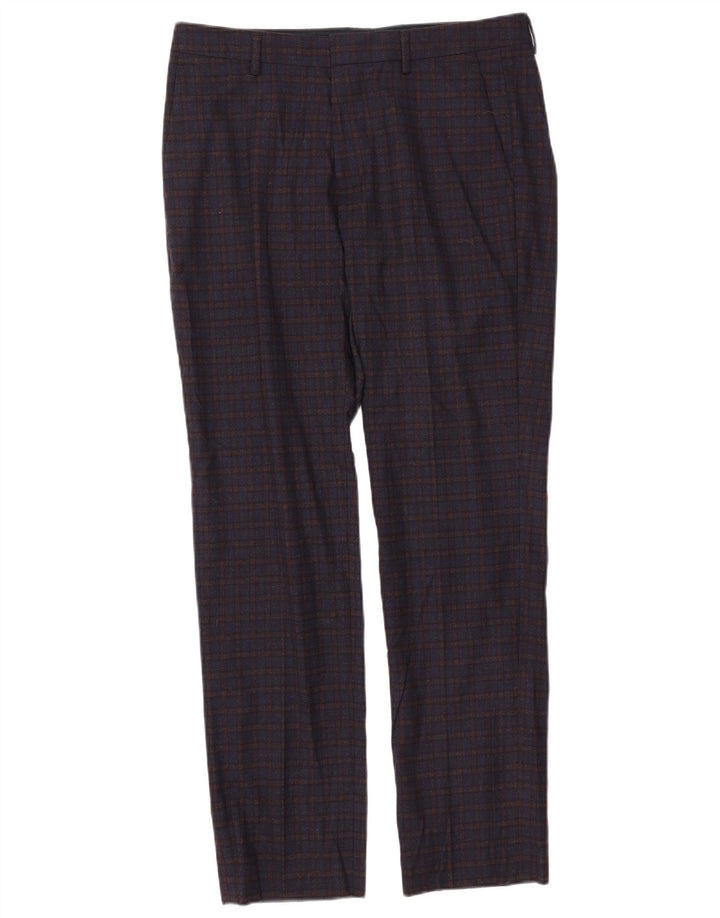 Calça chino reta masculina BONOBOS W33 L32 azul marinho xadrez lã