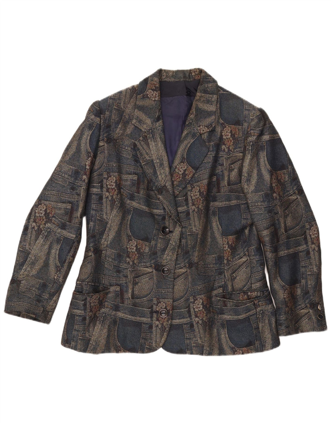 Jaqueta Blazer Feminina Carnet com 3 Botões Reino Unido 14 Médio Azul Marinho Floral