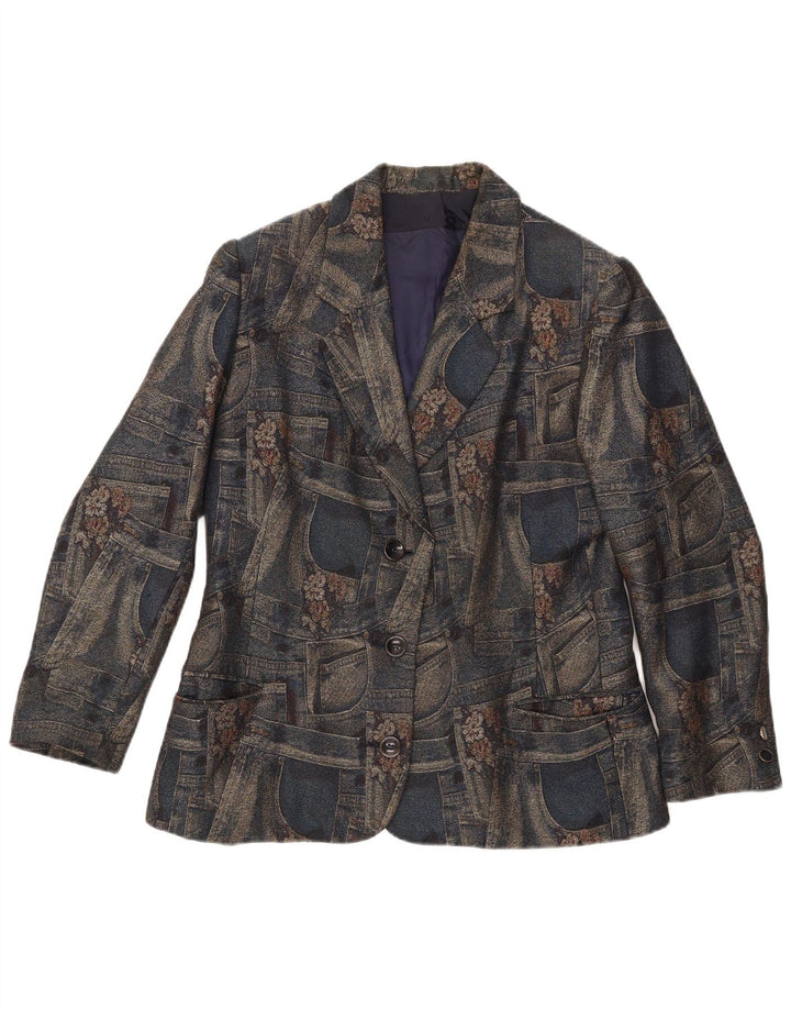 Jaqueta Blazer Feminina Carnet com 3 Botões Reino Unido 14 Médio Azul Marinho Floral