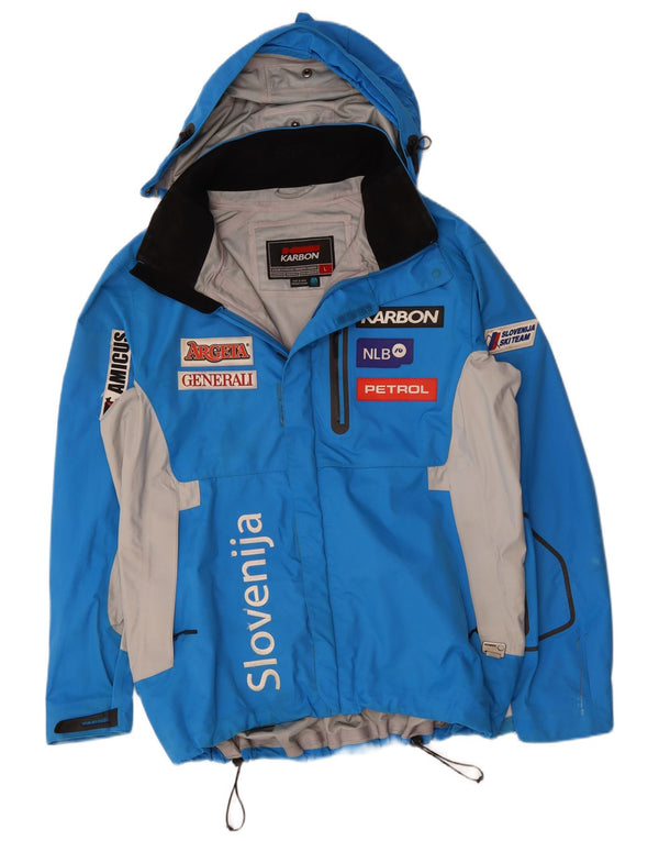 Jaqueta de chuva masculina com capuz gráfico KARBON UK 40 grande bloco colorido azul nylon