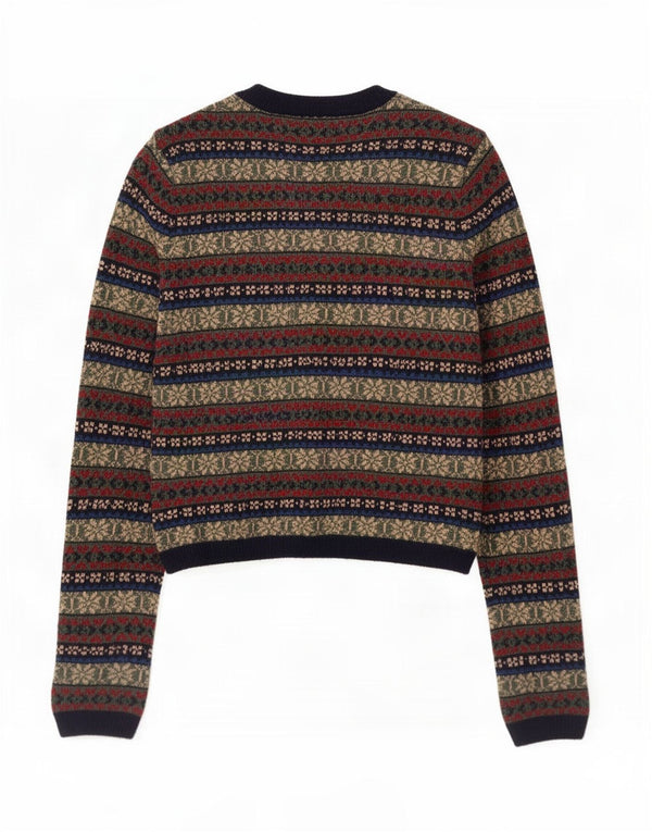 Suéter cardigã feminino Zara UK 10 pequeno multicolorido Fair Isle poliamida