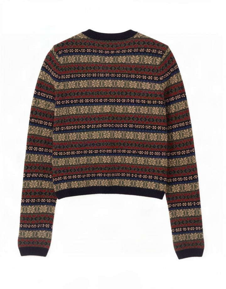 Suéter cardigã feminino Zara UK 10 pequeno multicolorido Fair Isle poliamida