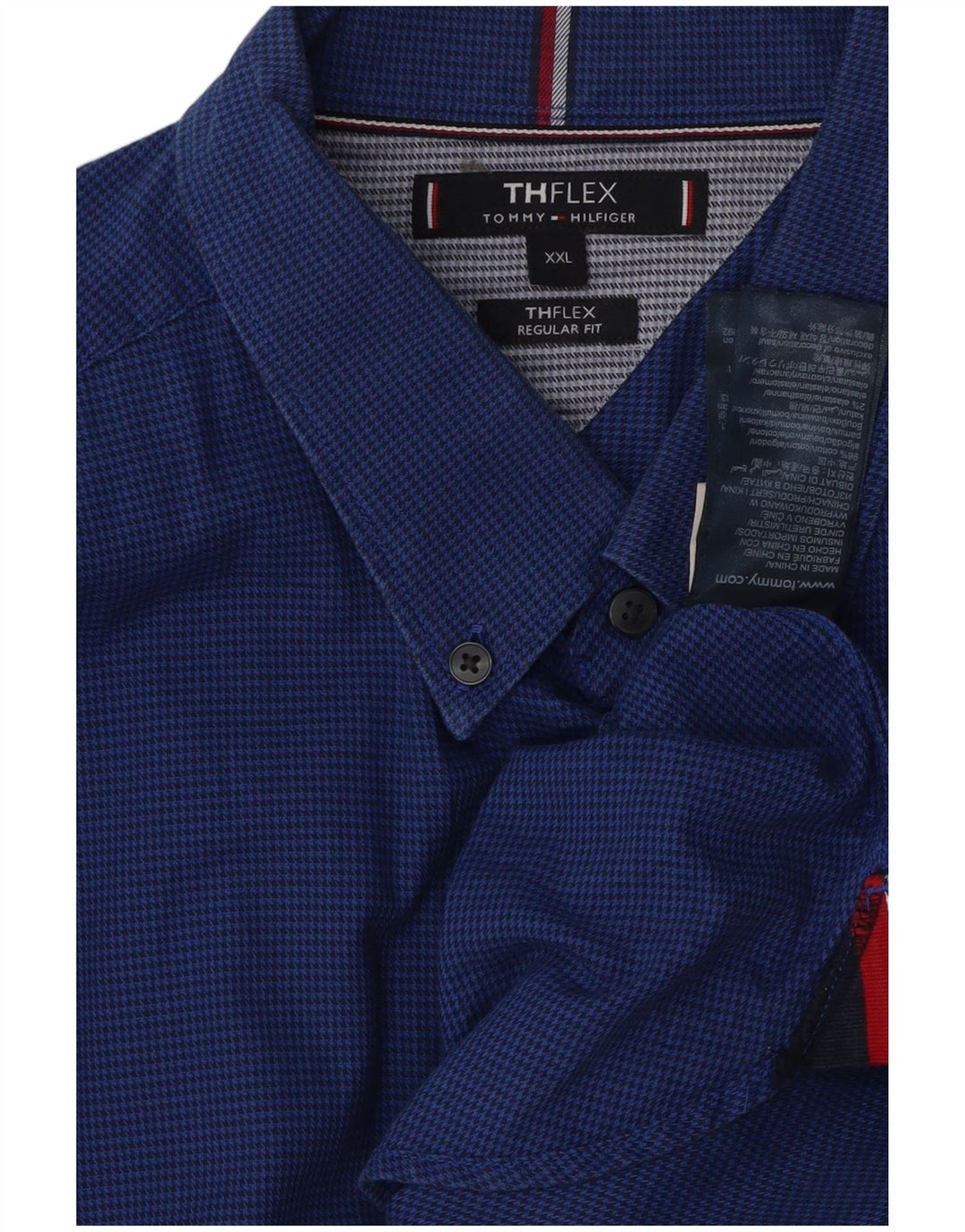 Camisa masculina TOMMY HILFIGER de ajuste regular 2XL azul houndstooth algodão