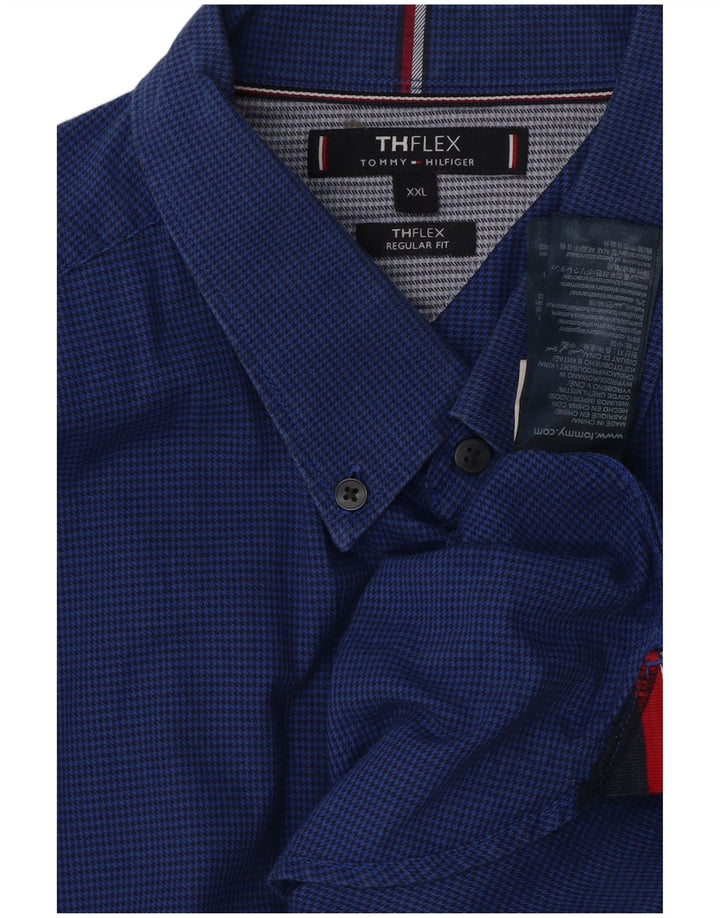 Camisa masculina TOMMY HILFIGER de ajuste regular 2XL azul houndstooth algodão