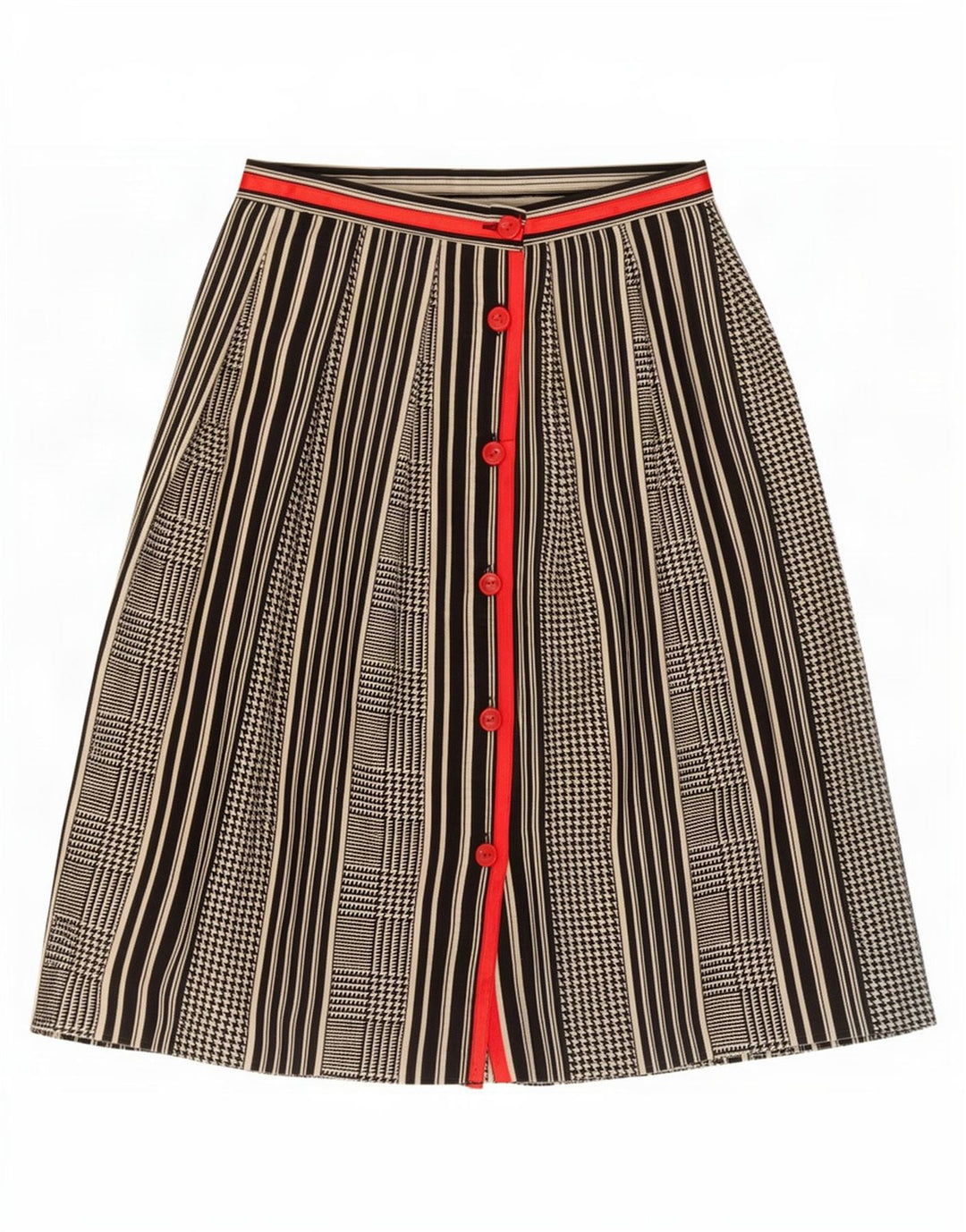 Saia evasê feminina vintage IT 42 médio W25 lã houndstooth preta