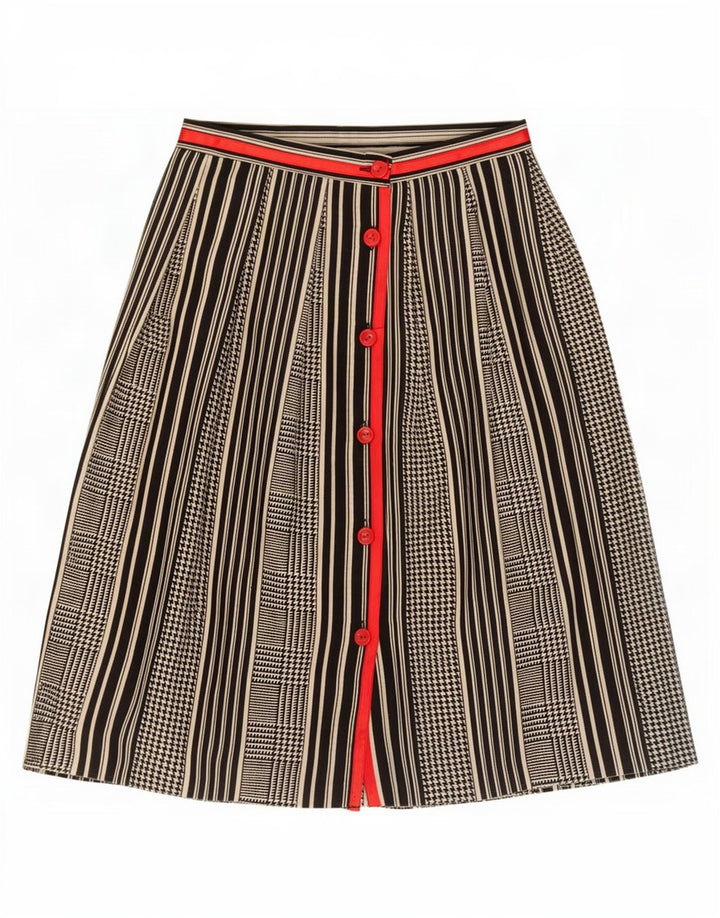 Saia evasê feminina vintage IT 42 médio W25 lã houndstooth preta