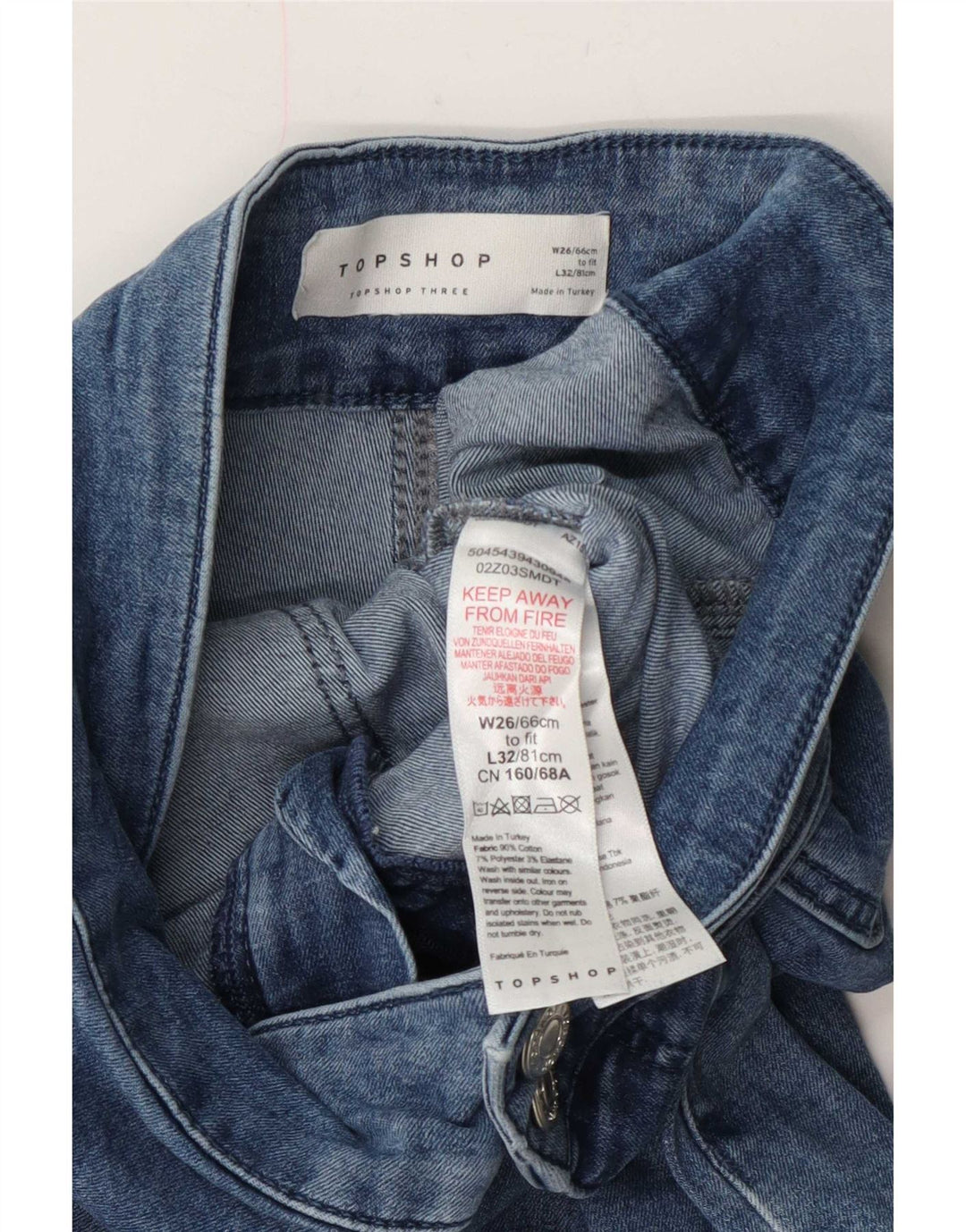 Topshop feminino cintura alta queimado jeans W26 L32 algodão azul