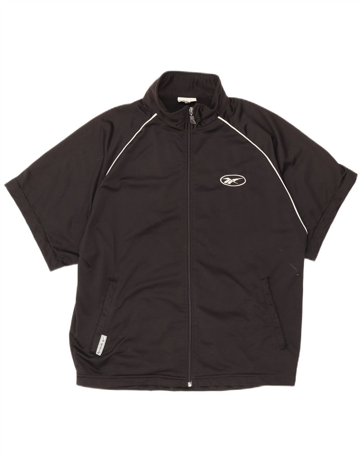 Reebok masculino gráfico manga curta agasalho top jaqueta médio preto