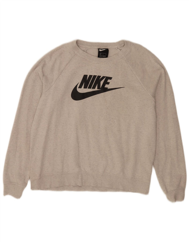 Moletom gráfico feminino Nike Jumper UK 14 algodão manchado cinza médio