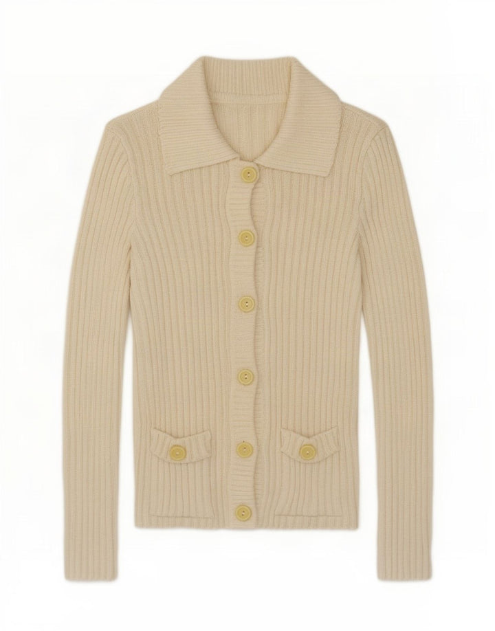 Suéter cardigã feminino vintage médio esbranquiçado