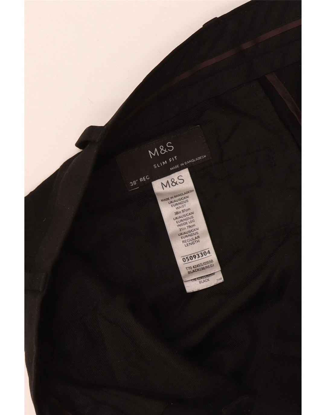Calça masculina Marks & Spencer Slim Fit W38 L28 Poliéster Preto