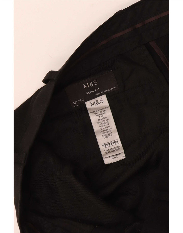 Calça masculina Marks & Spencer Slim Fit W38 L28 Poliéster Preto